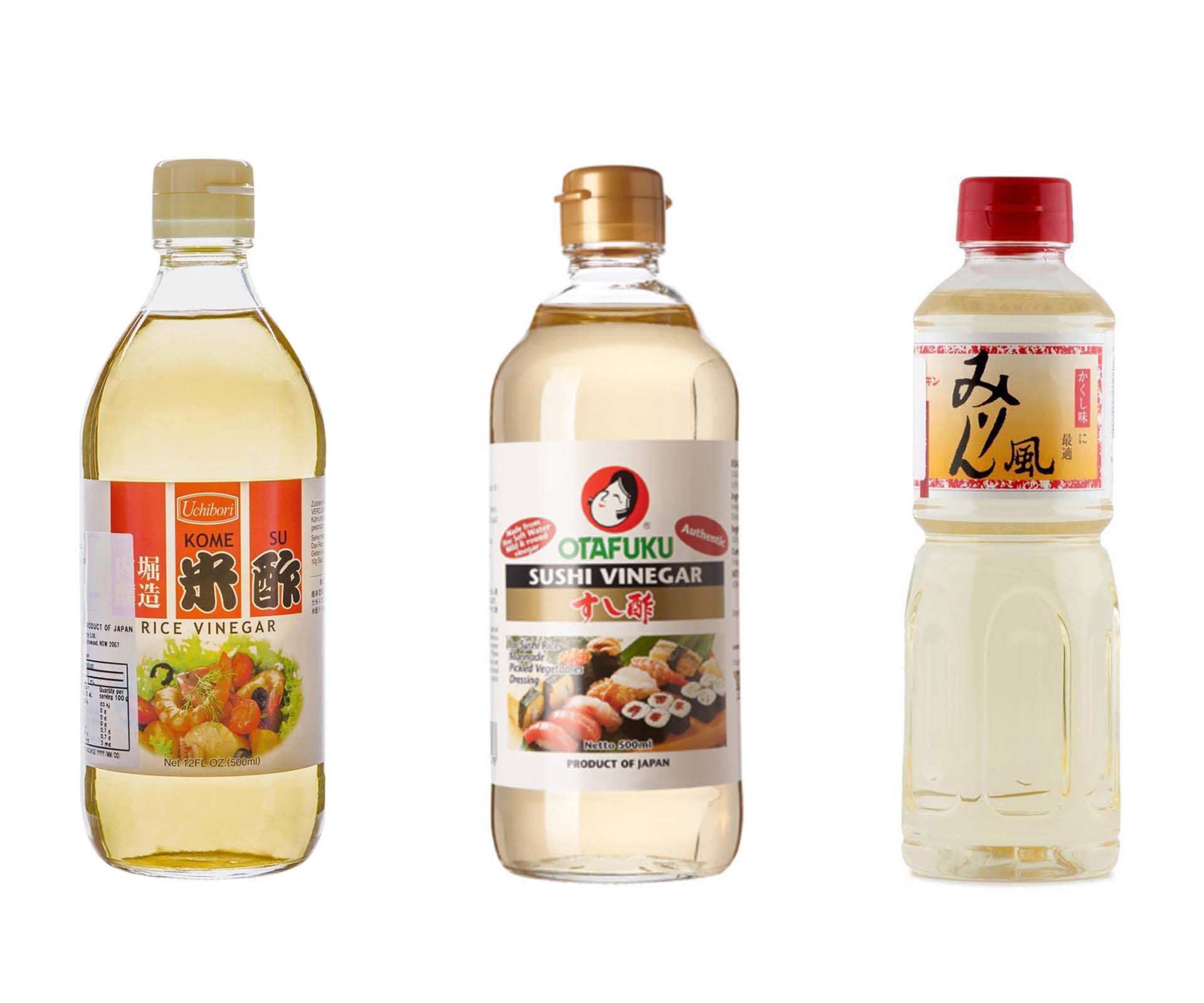 The difference between rice vinegar, sushi vinegar and mirin