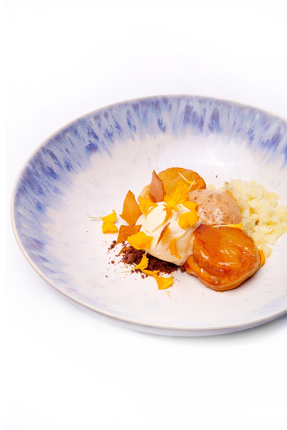 Pineapple tarte tatin with pumpkin, chocolate, and espresso