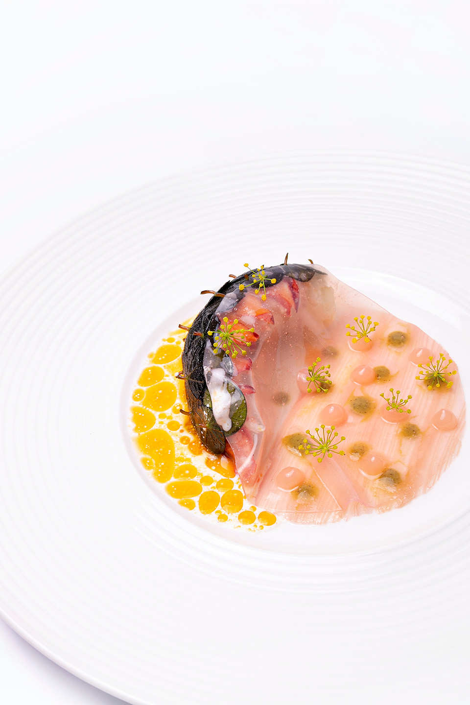 Lobster with rhubarb, green asparagus, and Indian cress